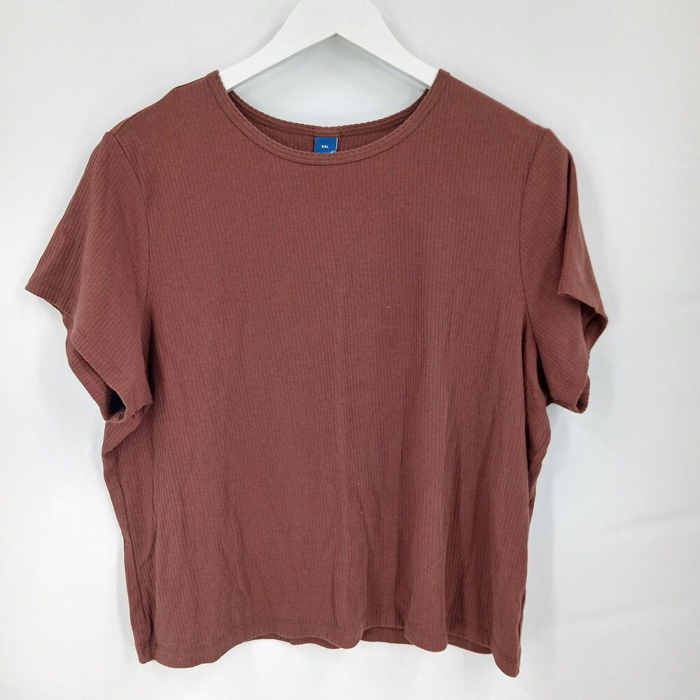 Old Navy Women's Ribbed Short Sleeve T-Shirt Size XXL Brown Crew Neck Top